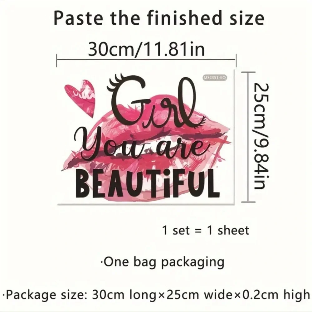 Girl You Are Beautiful Wall Decal Pink Black Inspirational Art